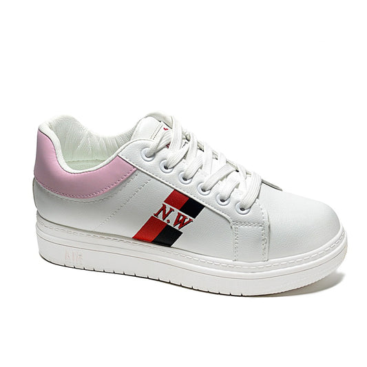 WHITE&PINK Mesh-Textile Side-Logo Lace-up Running Athletic Shoes for Women ,Scarpa Model CCB02